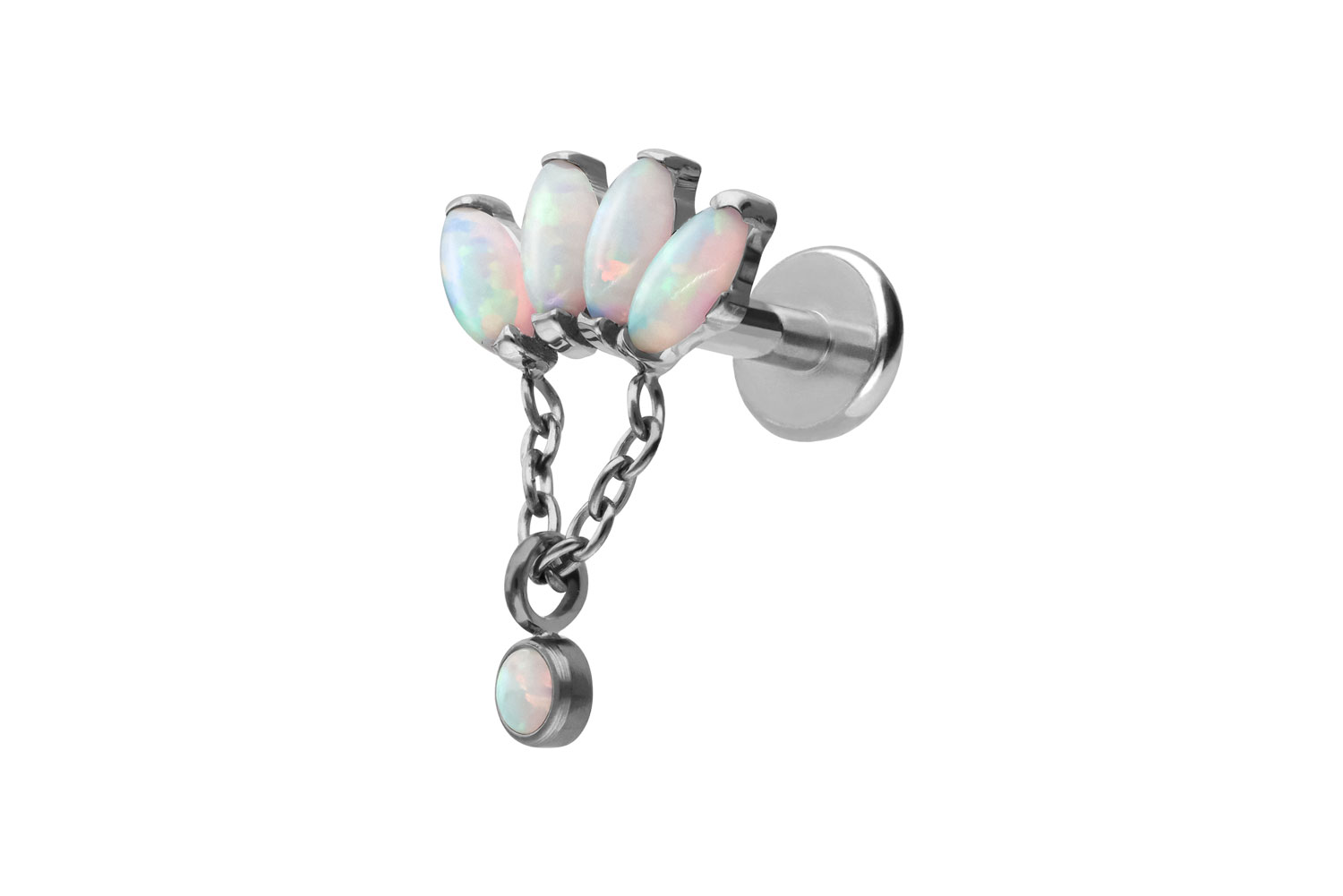 Titan Labret Piercing mit Push Fit LOTUSBLÜTE + SYNTHETISCHE OPALE